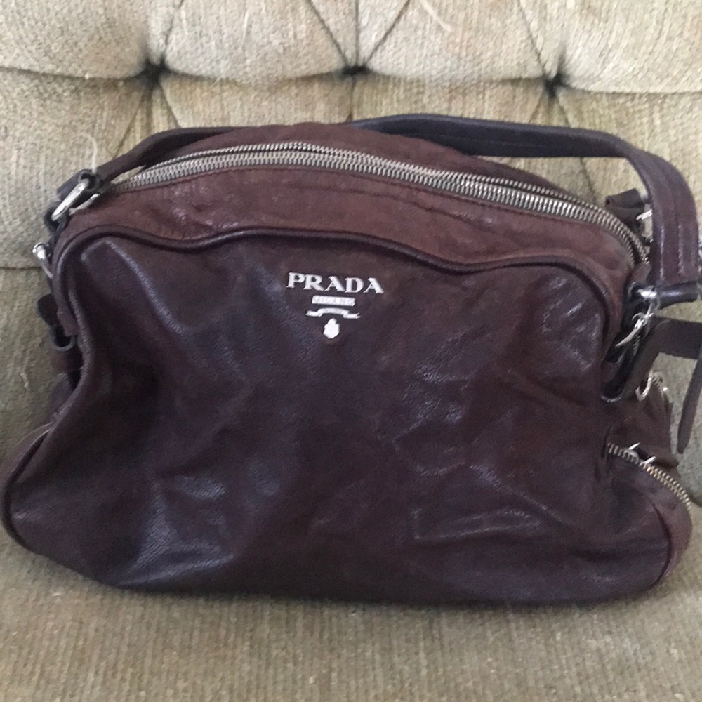Prada relaxed leather dark brown boho handbag